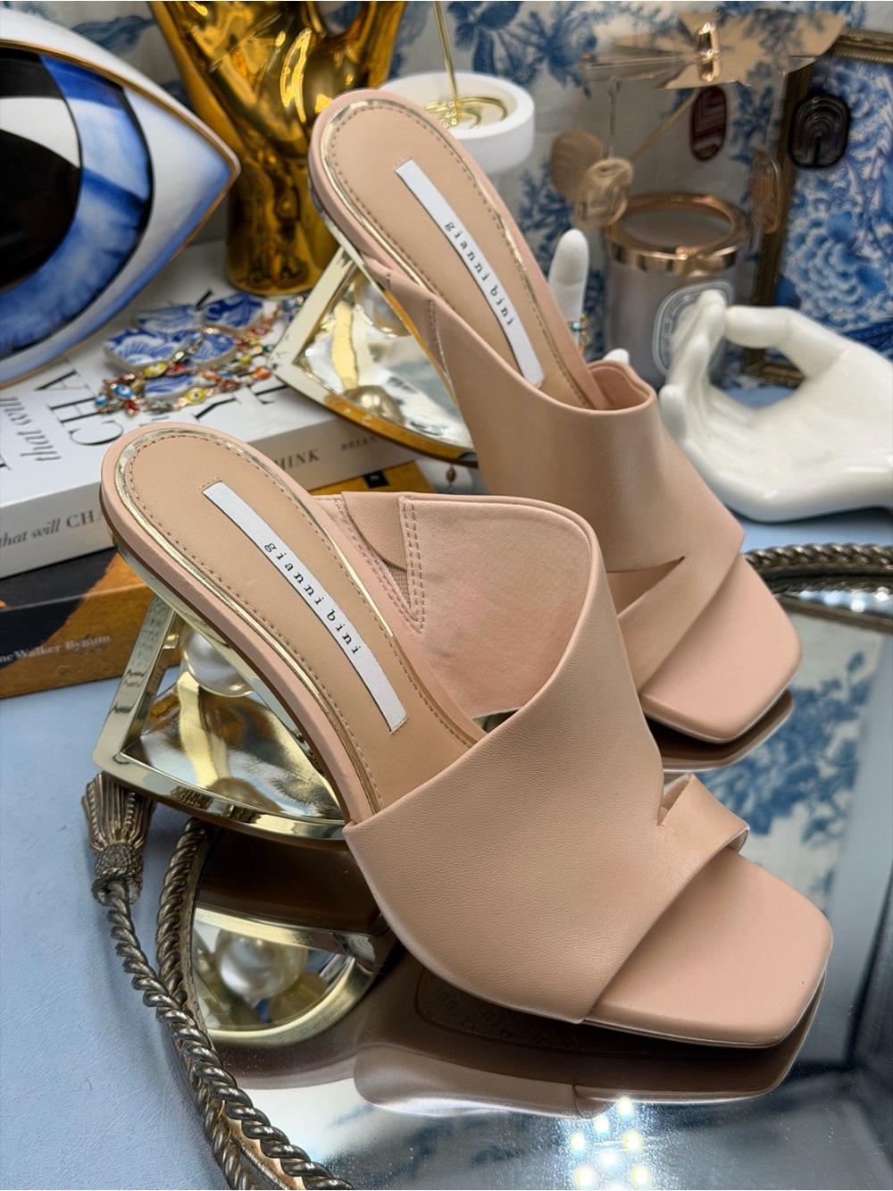 🆕 GIANNI BINI 🧿 NWOB Paityn Leather Architectural Pearl Wedge, Nude - Sz 7 - Picture 6 of 15